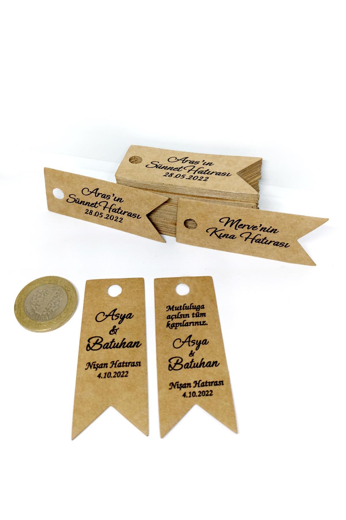 Baskılı Kraft Flama Etiket / Ürün Etiketi / 100 Adet (2,5 X 6,5 CM) -ms002
