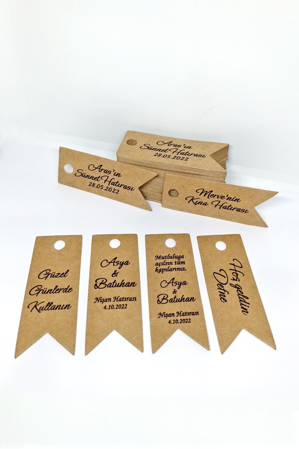 Baskılı Kraft Flama Etiket / Ürün Etiketi / 100 Adet (2,5 X 6,5 CM) -ms002