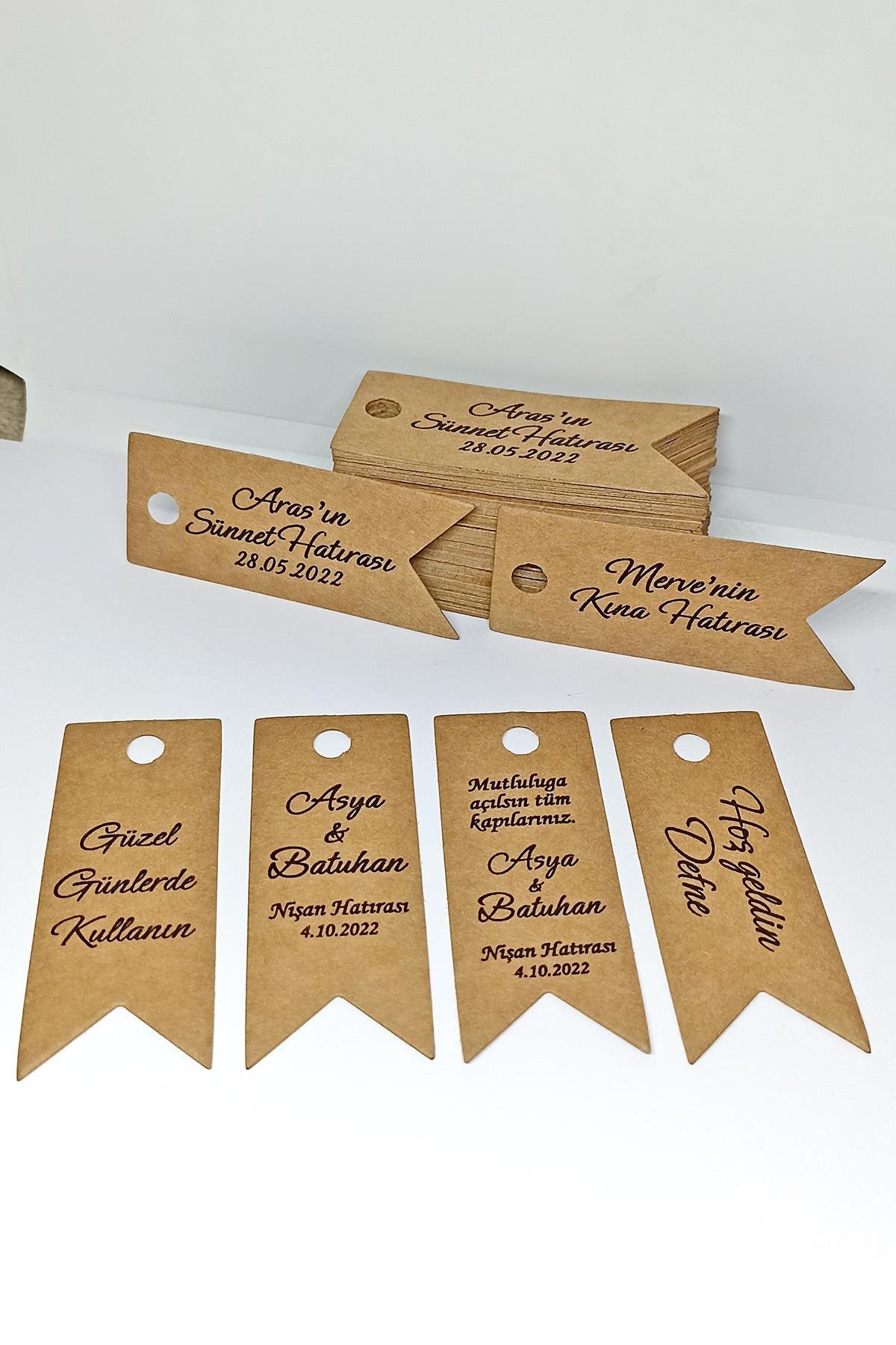 Baskılı Kraft Flama Etiket / Ürün Etiketi / 100 Adet (2,5 X 6,5 CM) -ms002