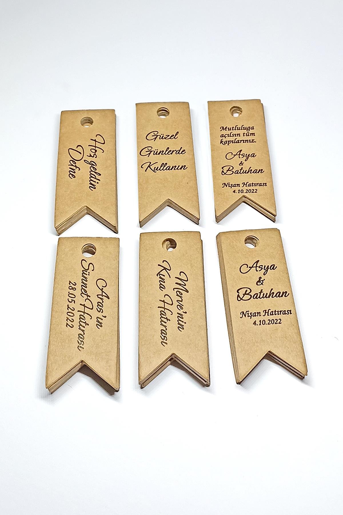 Baskılı Kraft Flama Etiket / Ürün Etiketi / 100 Adet (2,5 X 6,5 CM) -ms002