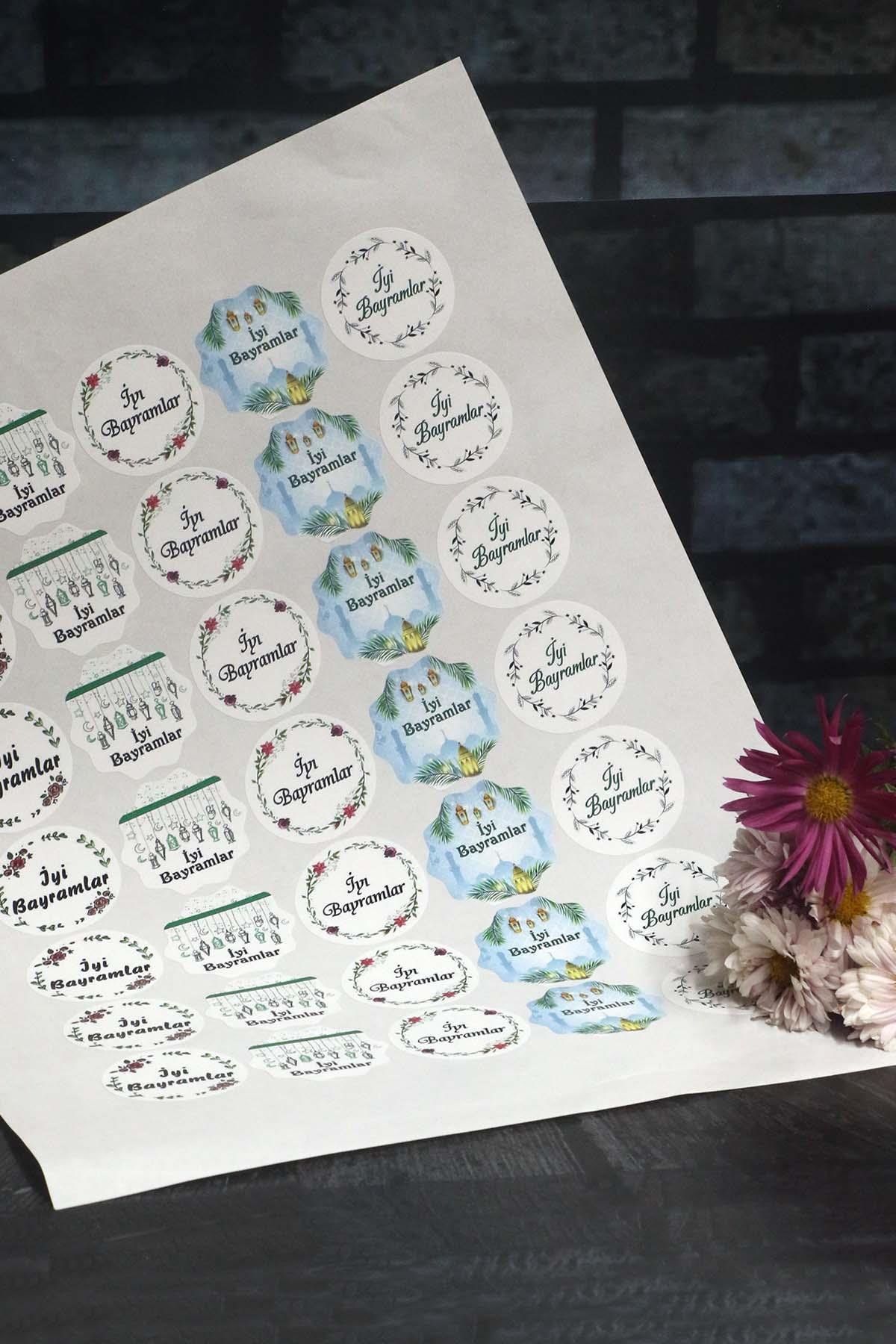 Bayram etiketi - İyi Bayramlar baskılı - 70 adet (4,5 cm)