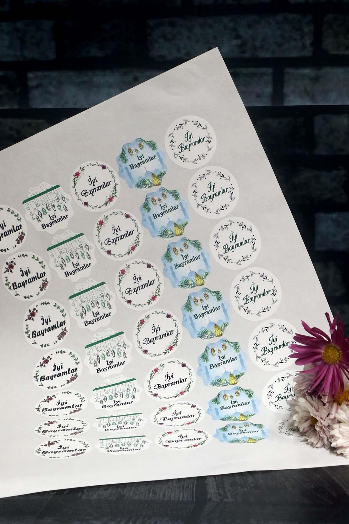 Bayram etiketi - İyi Bayramlar baskılı - 70 adet (4,5 cm)