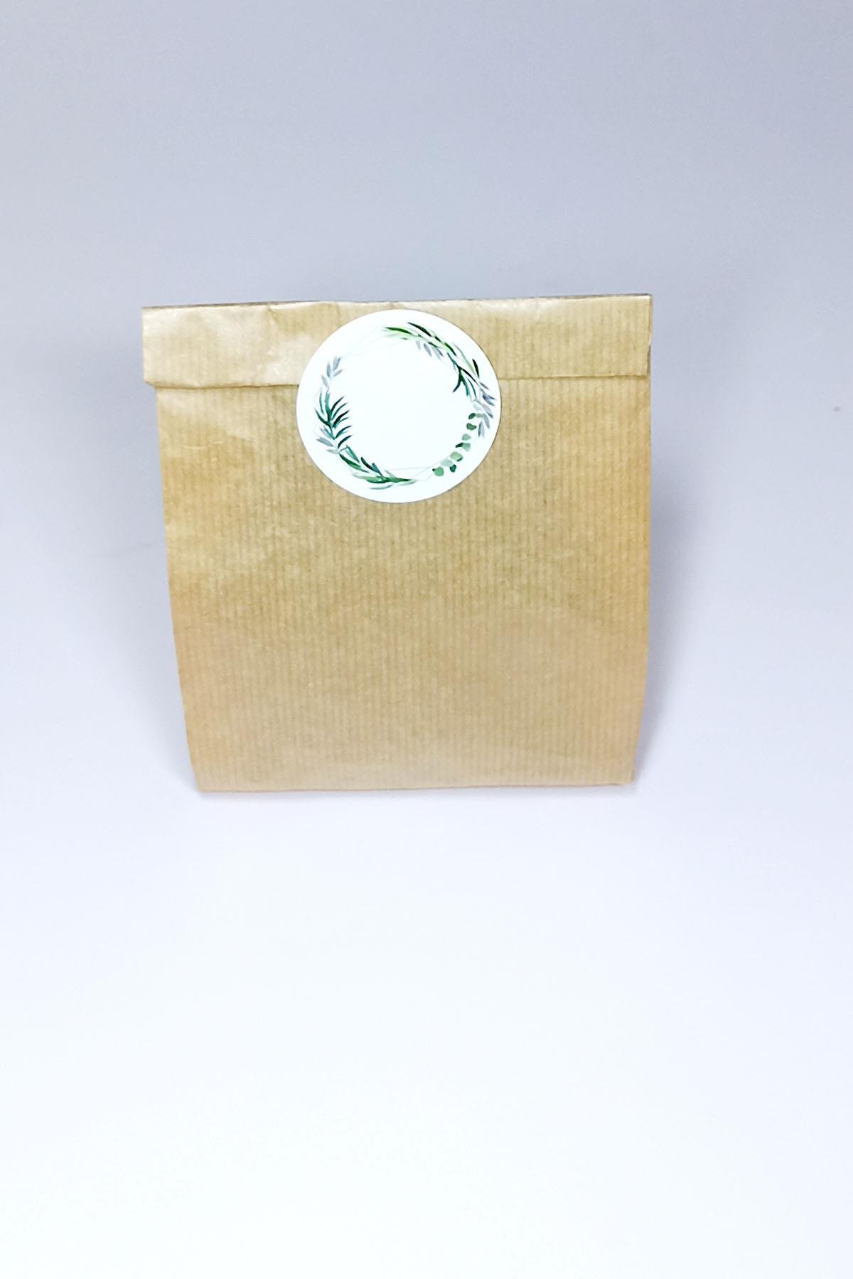 Beyaz Etiket Baskılı, Kraft Hediye Paketi, Kraft Ambalaj Kese Kağıdı 20 Adet ( 12x20 Cm )