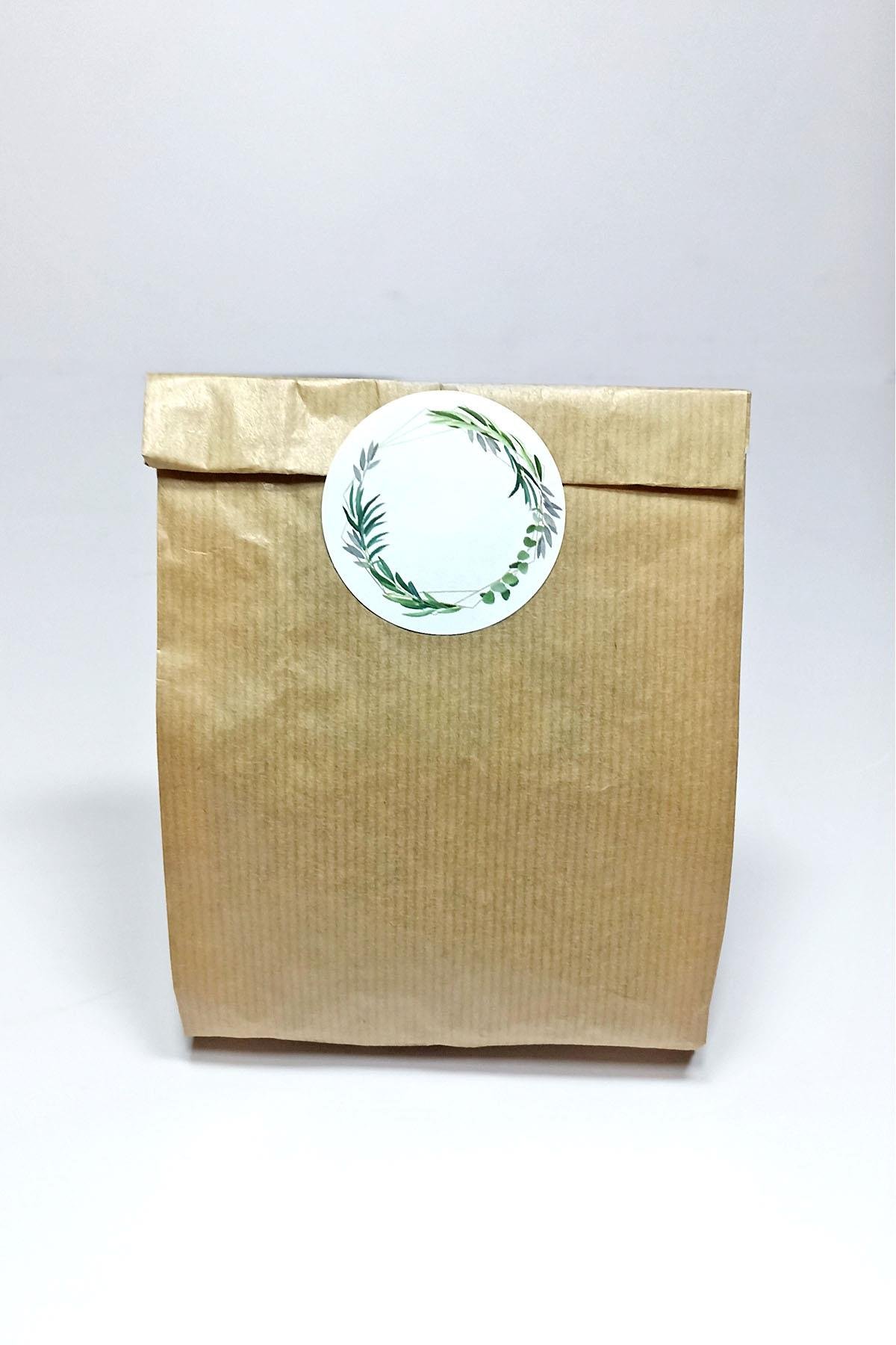 Beyaz Etiket Baskılı, Kraft Hediye Paketi, Kraft Ambalaj Kese Kağıdı 20 Adet ( 12x20 Cm )