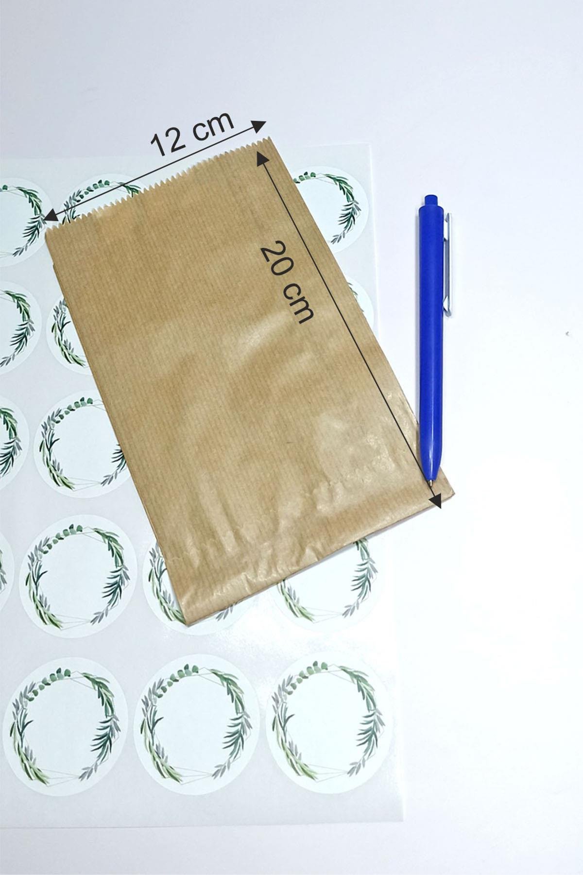 Beyaz Etiket Baskılı, Kraft Hediye Paketi, Kraft Ambalaj Kese Kağıdı 20 Adet ( 12x20 Cm )