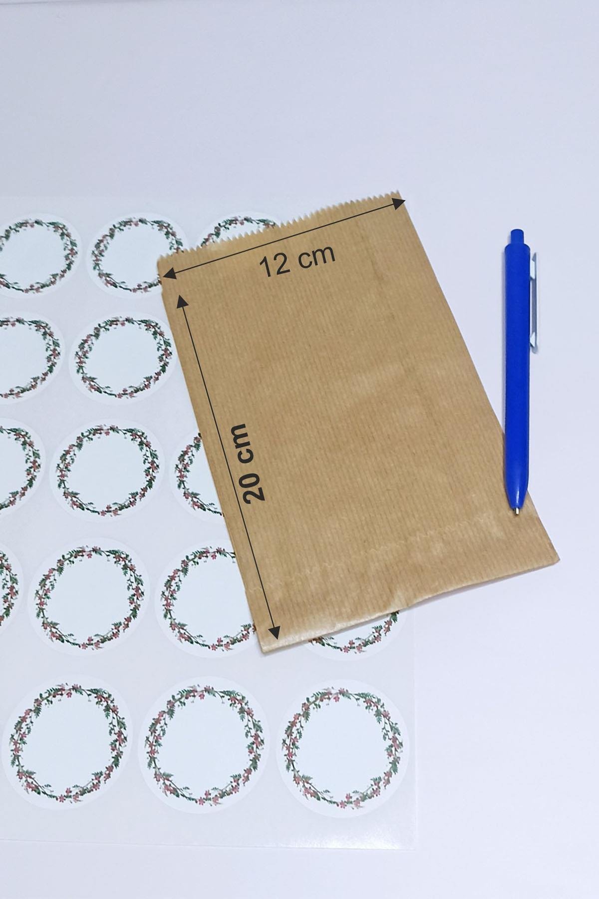 Beyaz Etiket Çiçek Baskılı, Kraft Hediye Paketi, Kraft Ambalaj Kese Kağıdı 20 Adet ( 12x20 Cm )