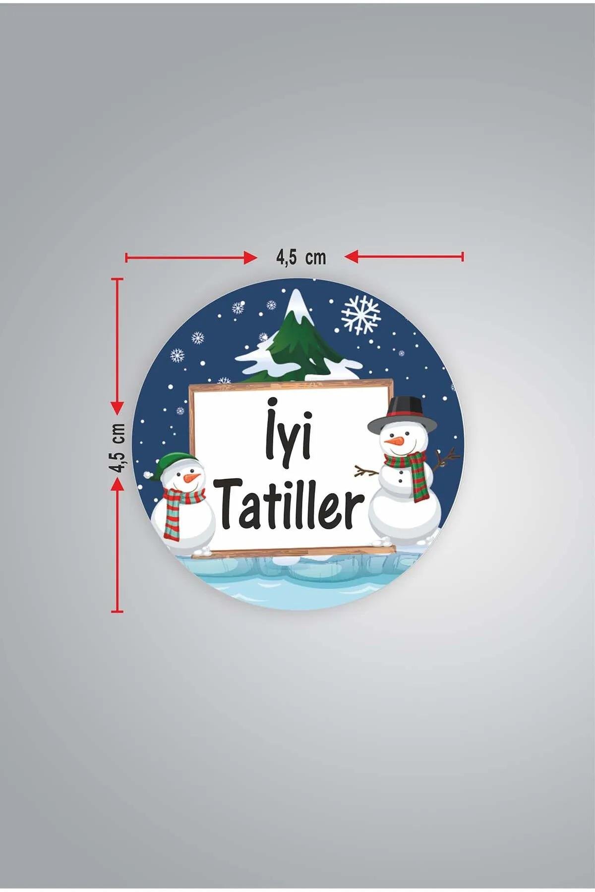İyi Tatiller Baskılı Etiket / Kış temalı Okul etiketi (4,5 Cm 35 Adet)