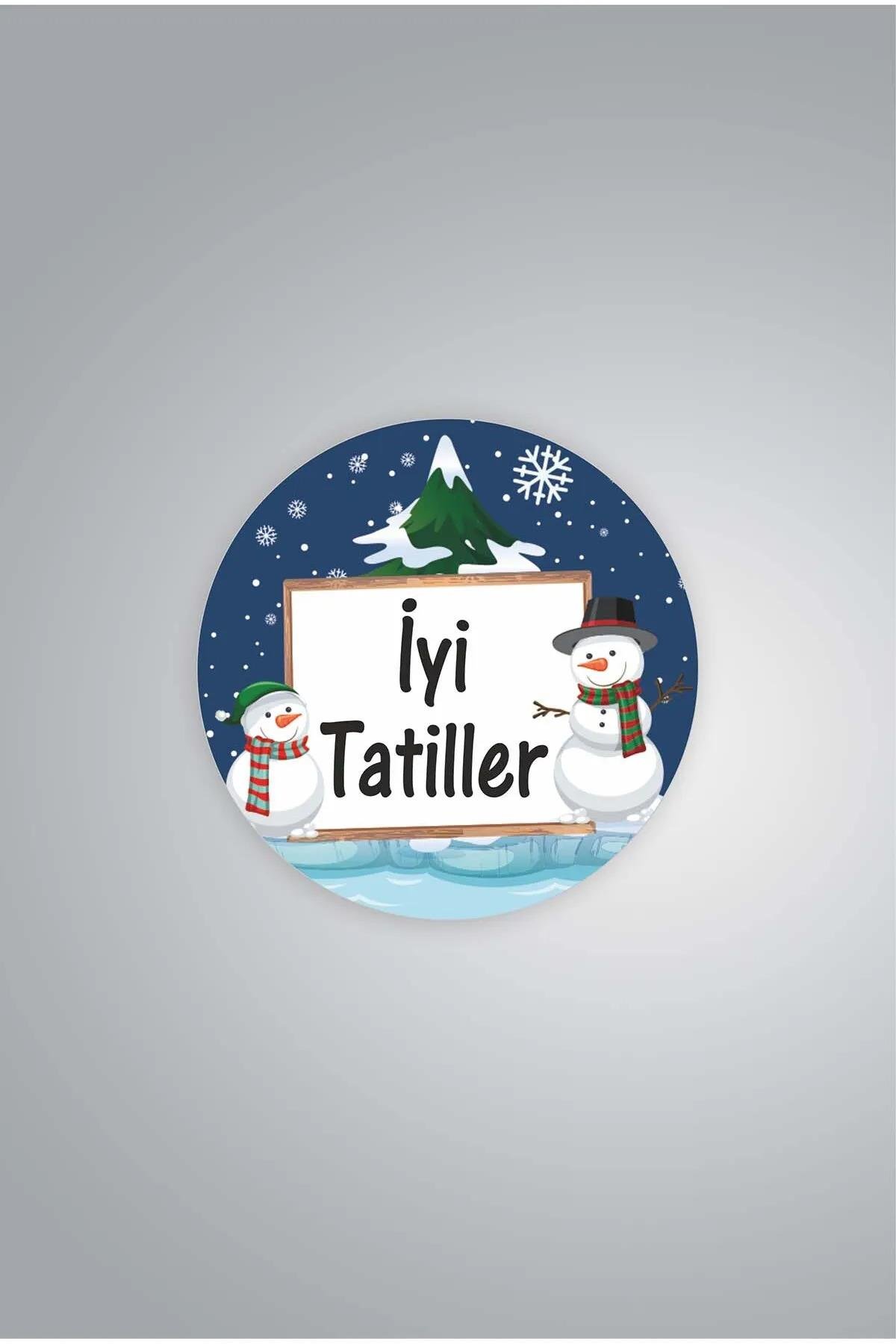 İyi Tatiller Baskılı Etiket / Kış temalı Okul etiketi (4,5 Cm 35 Adet)