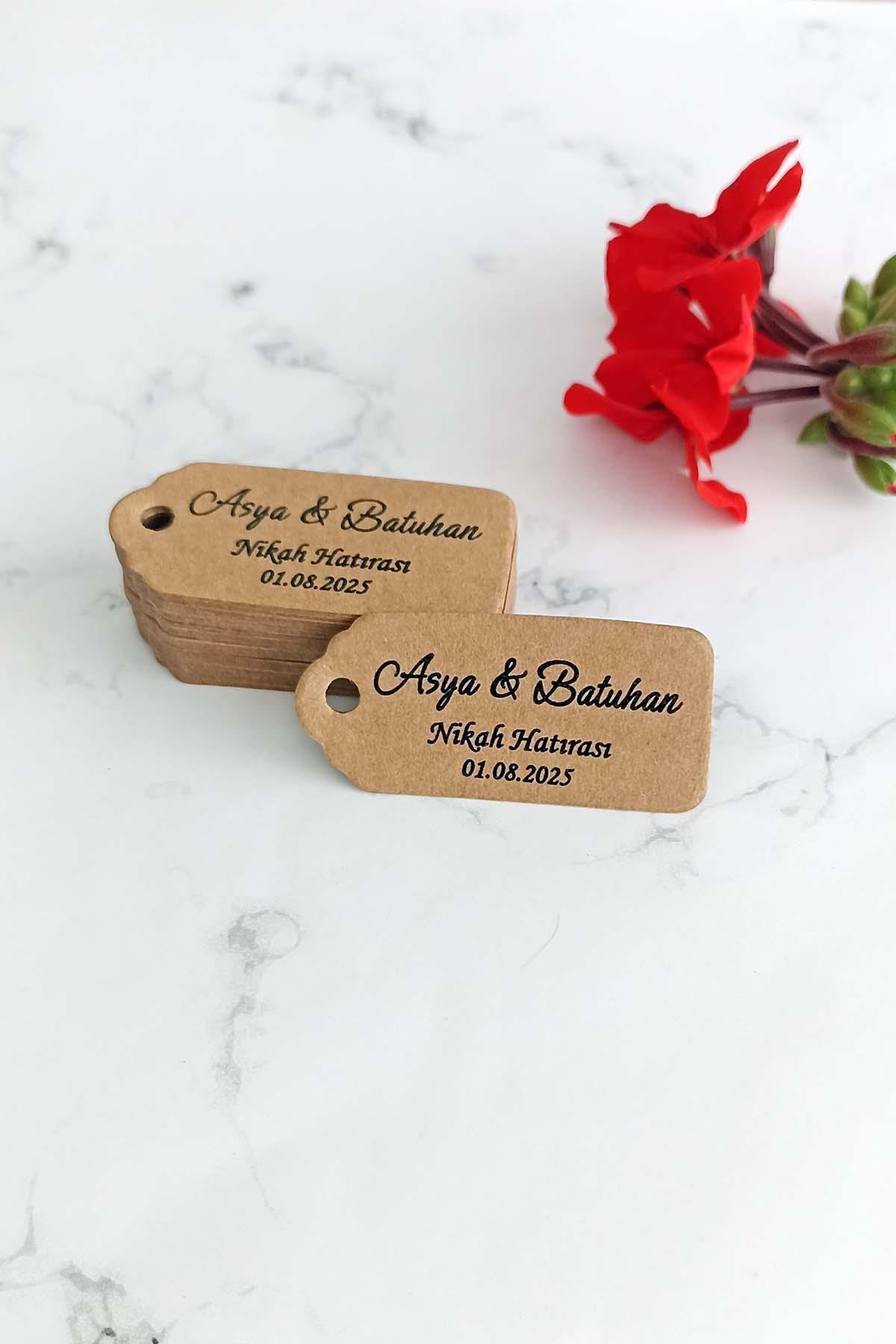 Kişiye Özel Baskılı Kraft Etiket / Hediyelik Etiketi / 100 Adet (2,4X 5,4 CM)