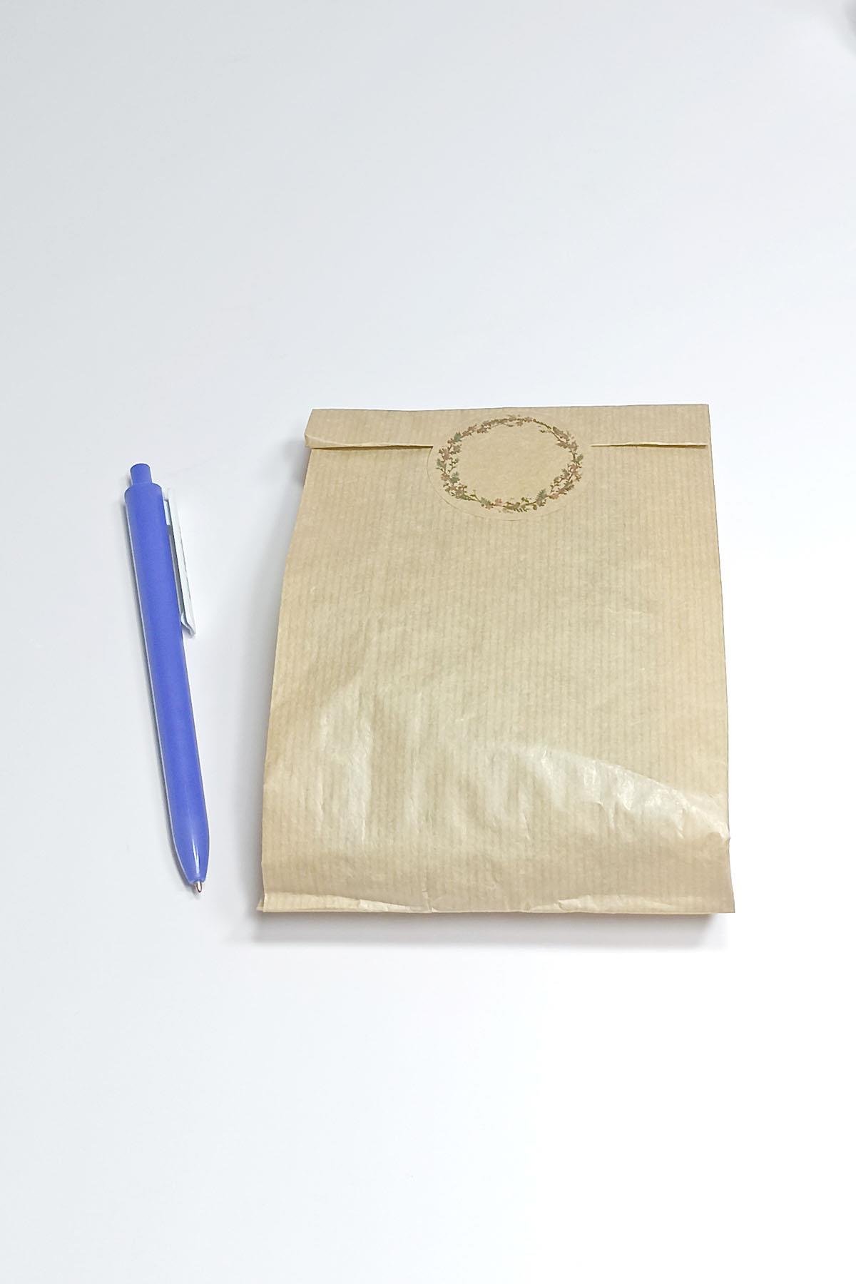 Kraft Etiket Çiçek Baskılı, Kraft Hediye Paketi, Kraft Ambalaj Kese Kağıdı 20 Adet ( 12x20 Cm )