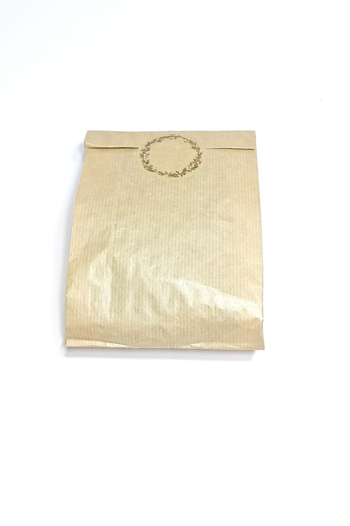 Kraft Etiket Çiçek Baskılı, Kraft Hediye Paketi, Kraft Ambalaj Kese Kağıdı 20 Adet ( 12x20 Cm )