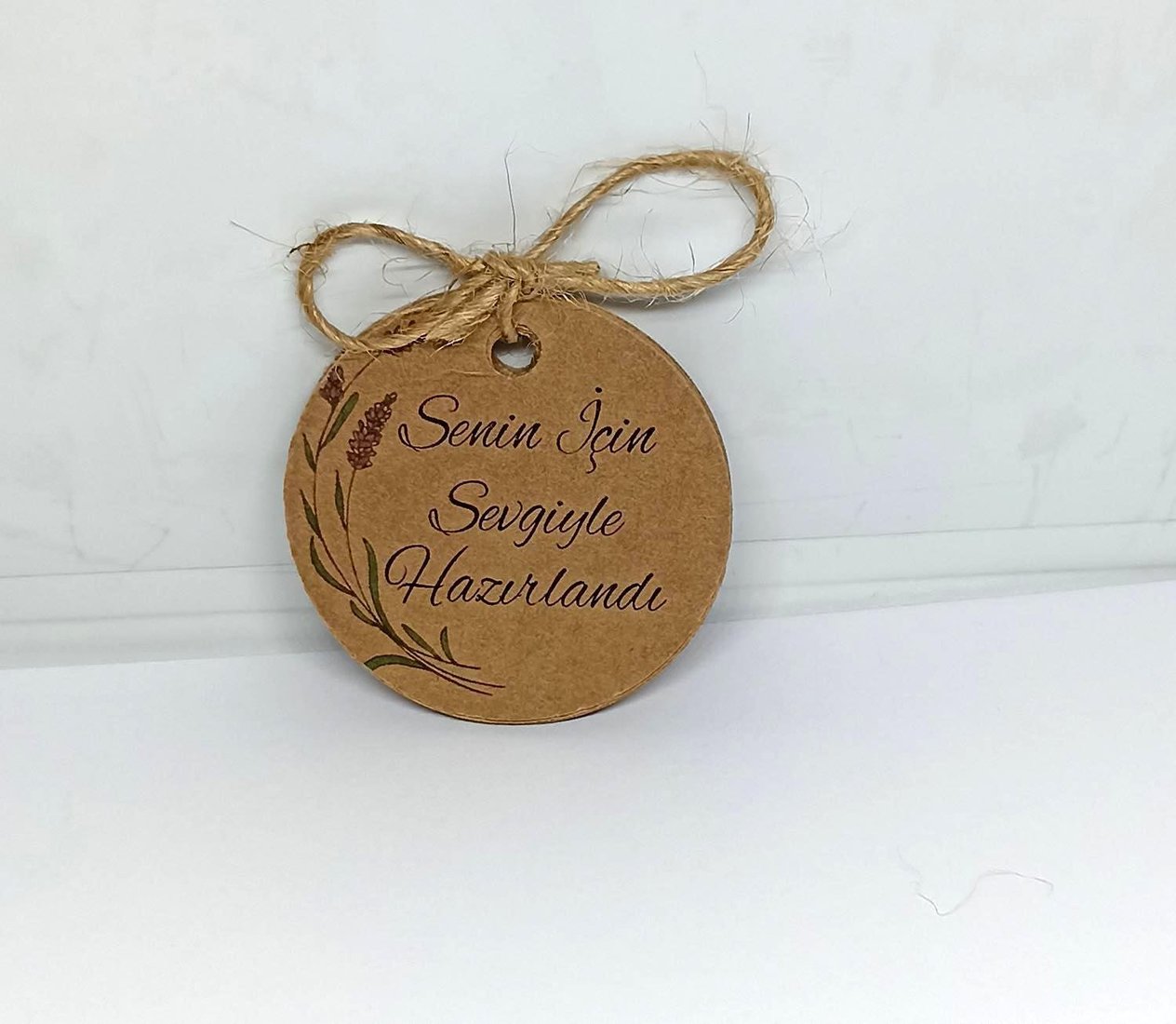 Lavanta Çiçek "Senin İçin Sevgiyle Hazırlandı" Baskılı Kraft Ve Beyaz Seçenekli 50 Adet Kart (5cm)