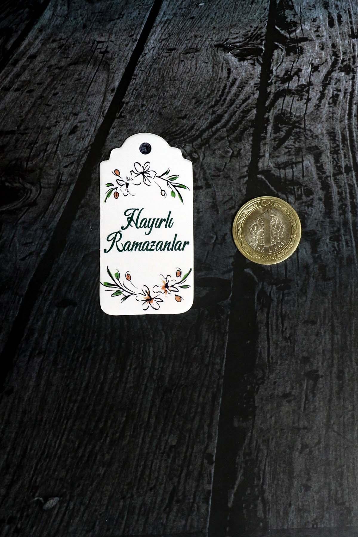 Ramazan etiketi - Hayırlı Ramazanlar baskılı - 50 adet Karton Bayram Etiketi (3.5 x 7 cm)