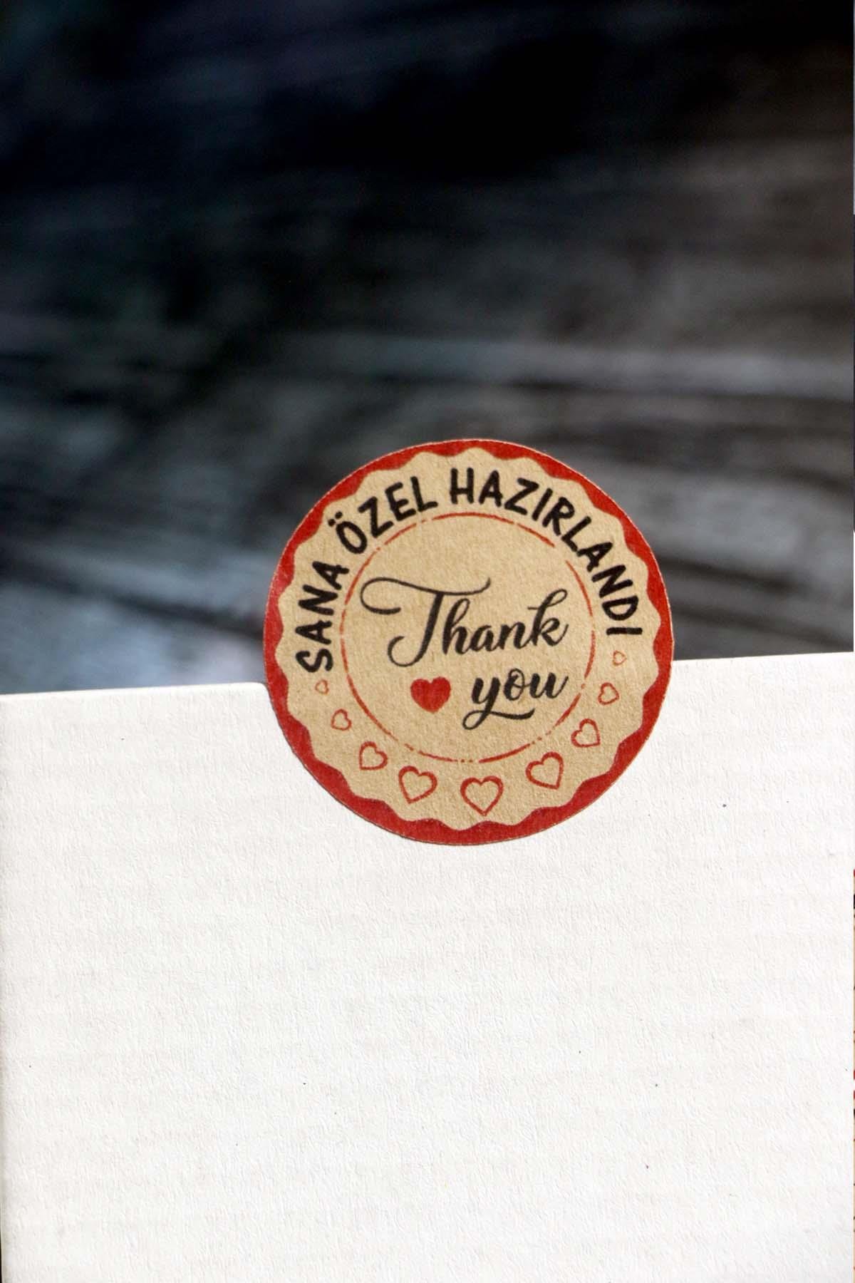 Sana Özel Hazırlandı etiketi - 100 adet Kraft Thank You etiket (3,5 cm)
