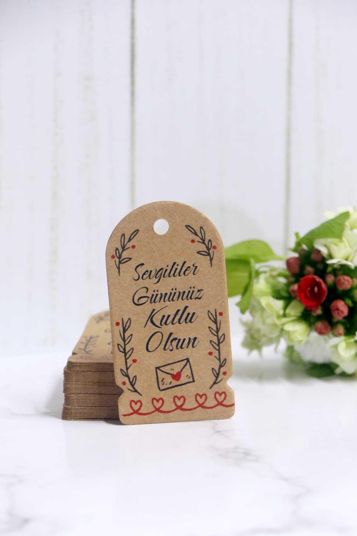 Sevgililer Gününüz Kutlu Olsun Etiketi 60 Adet kraft etiket (3,5 X 6,5 Cm )