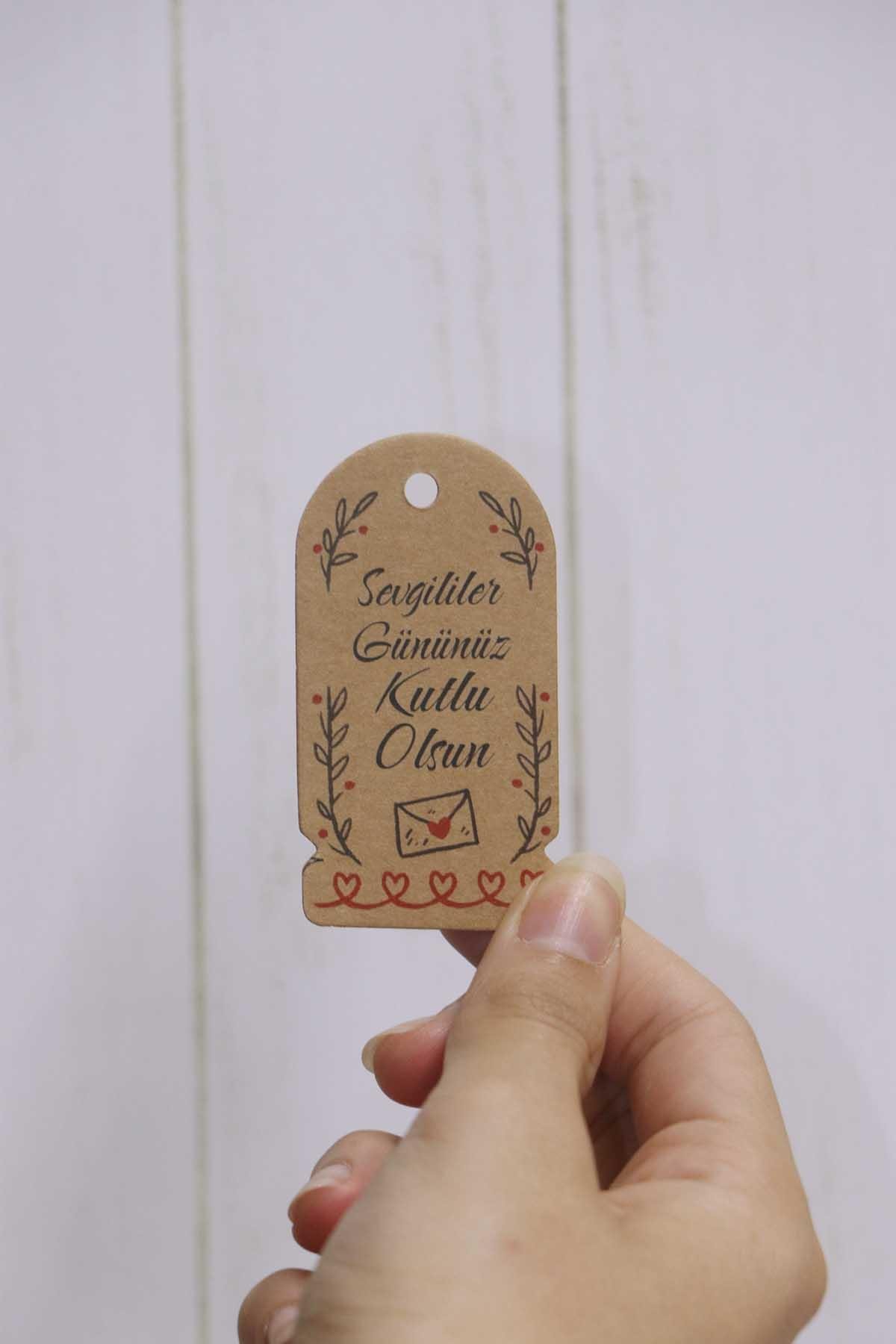 Sevgililer Gününüz Kutlu Olsun Etiketi 60 Adet kraft etiket (3,5 X 6,5 Cm )