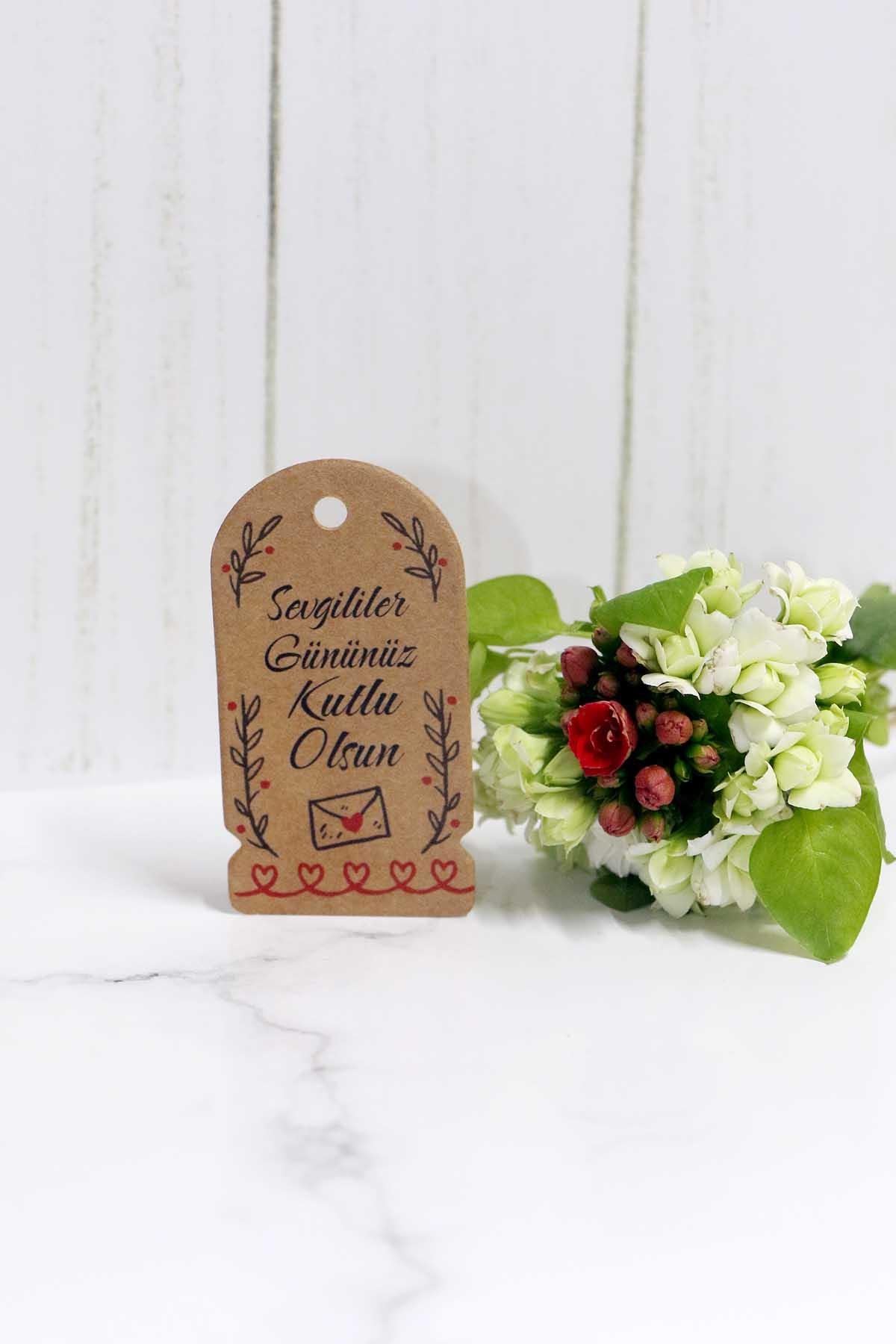Sevgililer Gününüz Kutlu Olsun Etiketi 60 Adet kraft etiket (3,5 X 6,5 Cm )
