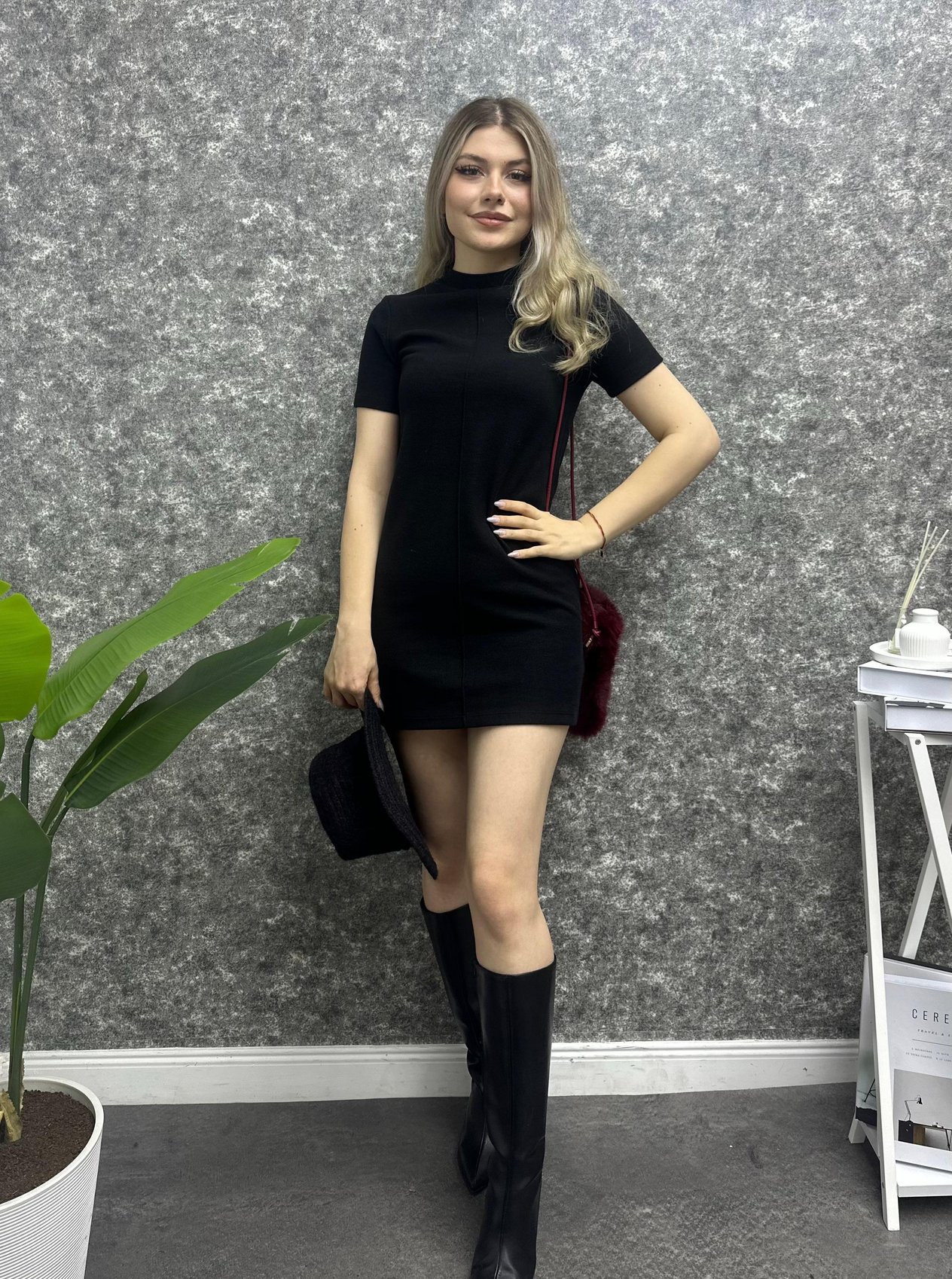 Kadın Önden Çimalı KISA Kol Elbise
