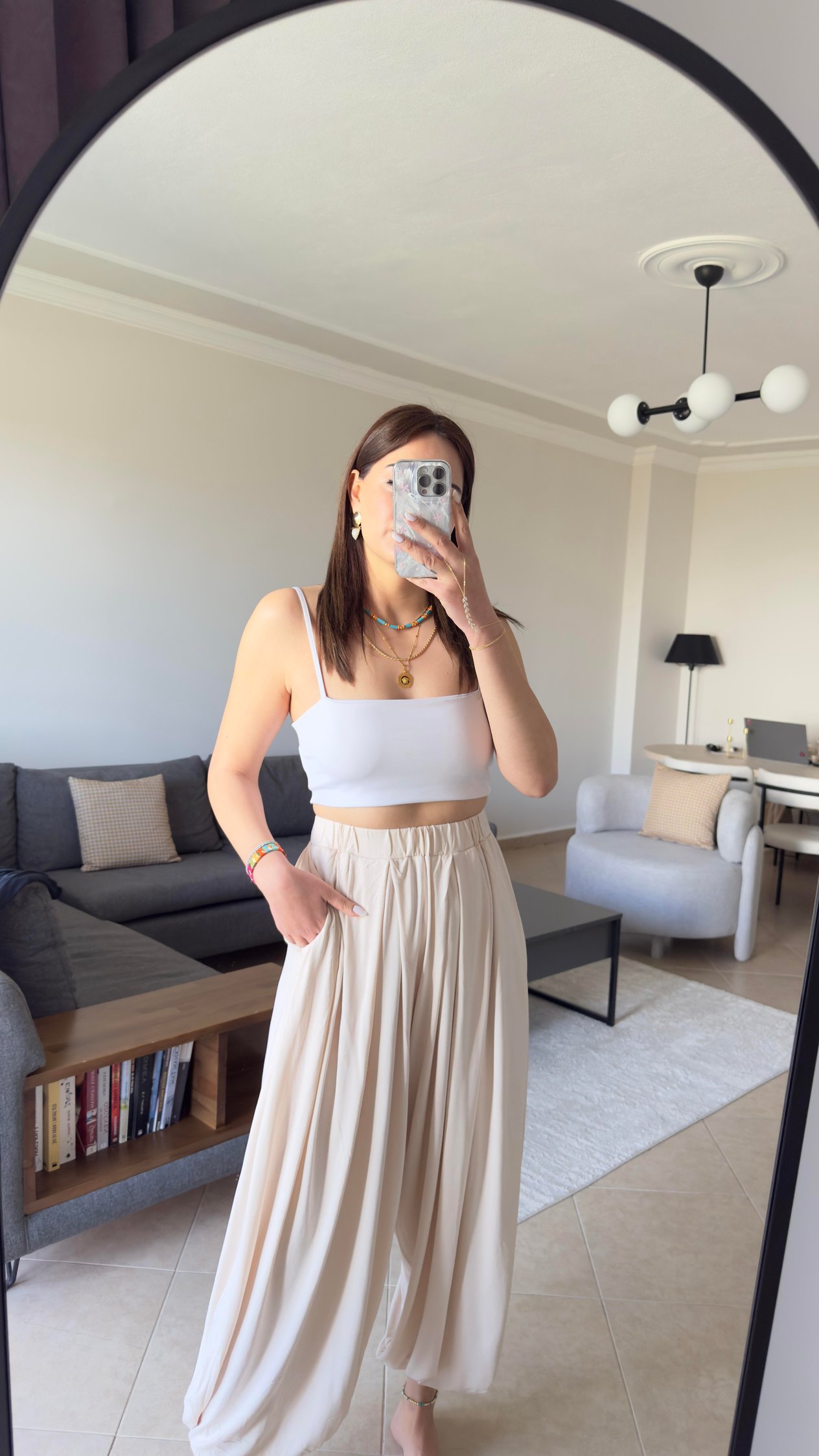 OYSHO BELİ LASTİKLİ EKRUŞALVAR