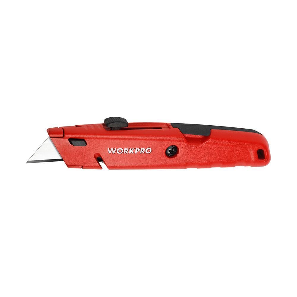 WORKPRO WP213009 Ağır Hizmet Alüminyum Gövde Geri Çekilebilir Rötuş Maket Bıçağı + 5 Adet Yedek Bıçak