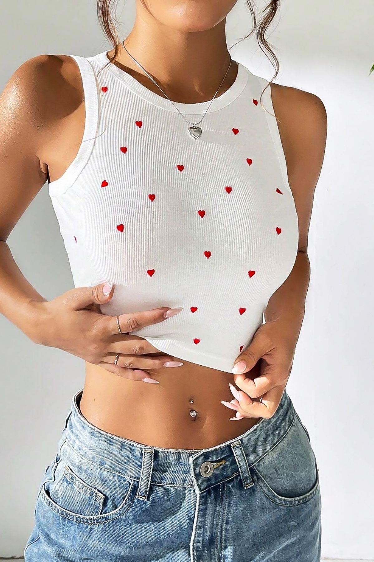 Bella Notte Beyaz Mini Kalp Baskılı Pinterest Model Atlet A-7503