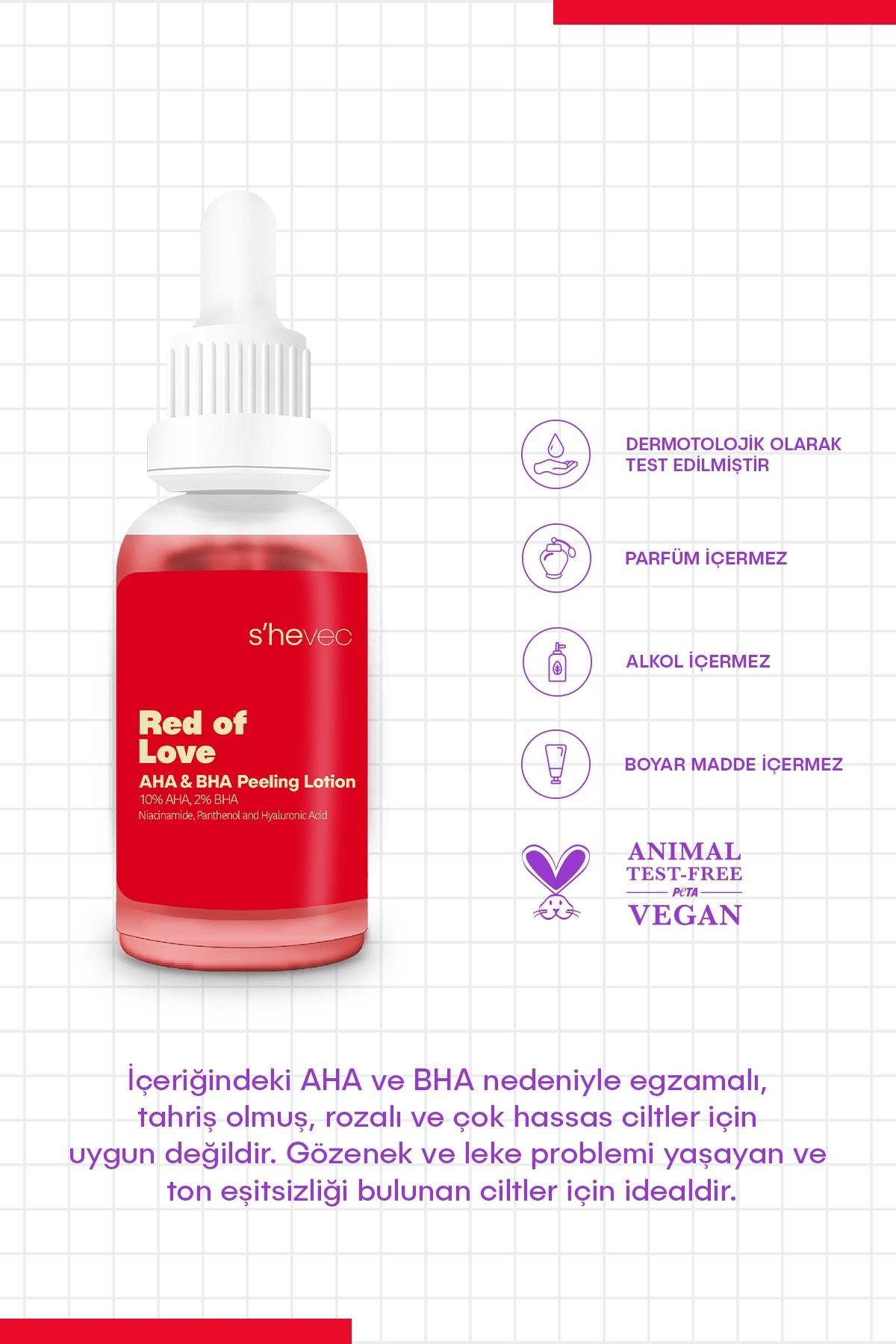 RED OF LOVE - AHA %10 & BHA %2 Cilt Tonu Eşitleyici Canlandırıcı Kırmızı Peeling Serum 30ml