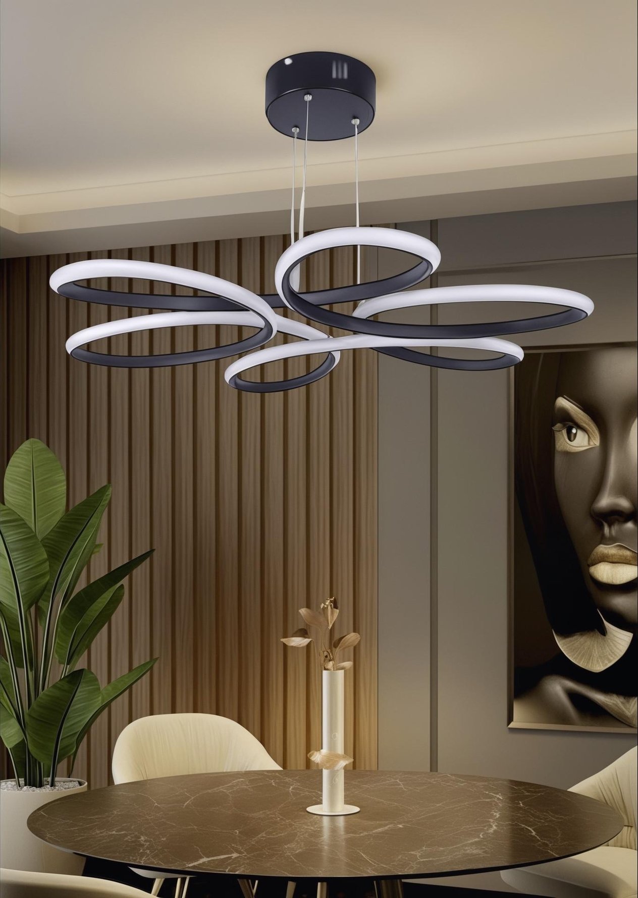 KRAYDINLATMA Papatya Siyah Ultra Ledli Sarkıtma Modern Avize