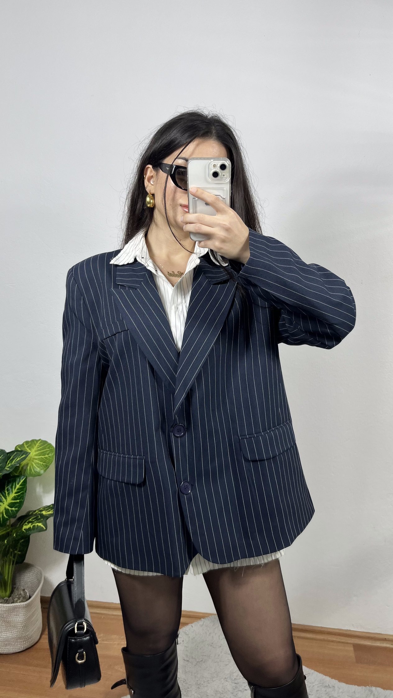 LACİVERT BEYAZ ÇİZGİLİ BLAZER CEKET
