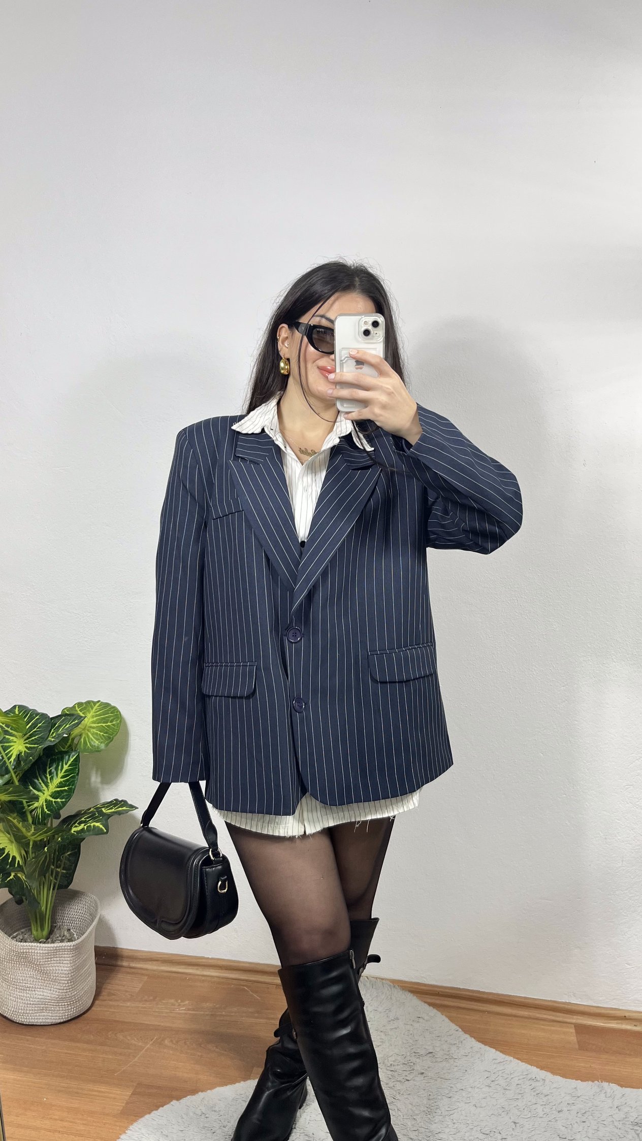LACİVERT BEYAZ ÇİZGİLİ BLAZER CEKET