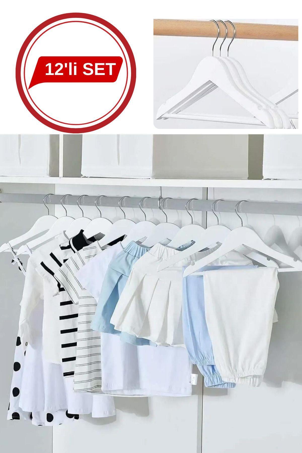 12'li  Ahşap Görünümlü Çocuk Elbise Askı Bebek Askısı Kıyafet Ve Elbise Askısı 12 Adet
