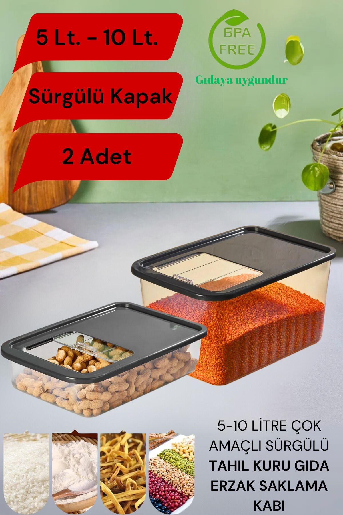 2'li Mega Boy Sürgülü Kayar Kapaklı Erzak Saklama Kabı Seti Çok Amaçlı Buzdolabı Düzenleyici 15 lt