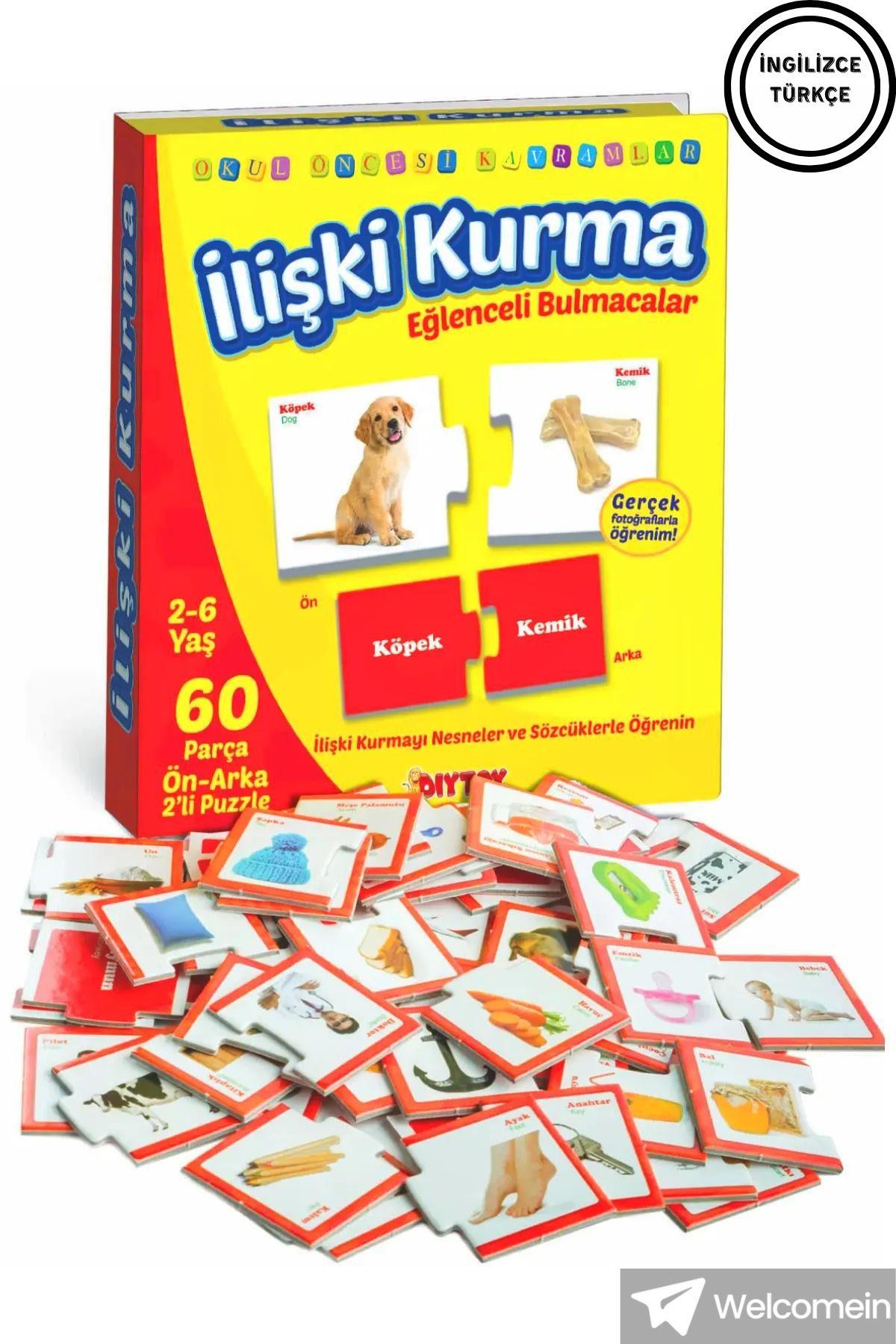 İlişki - Bağlantı Kurma 2-6 Yaş Eğlenceli Bulmacalar Puzzle Eşleştirme Zeka Kartları 60 Parça