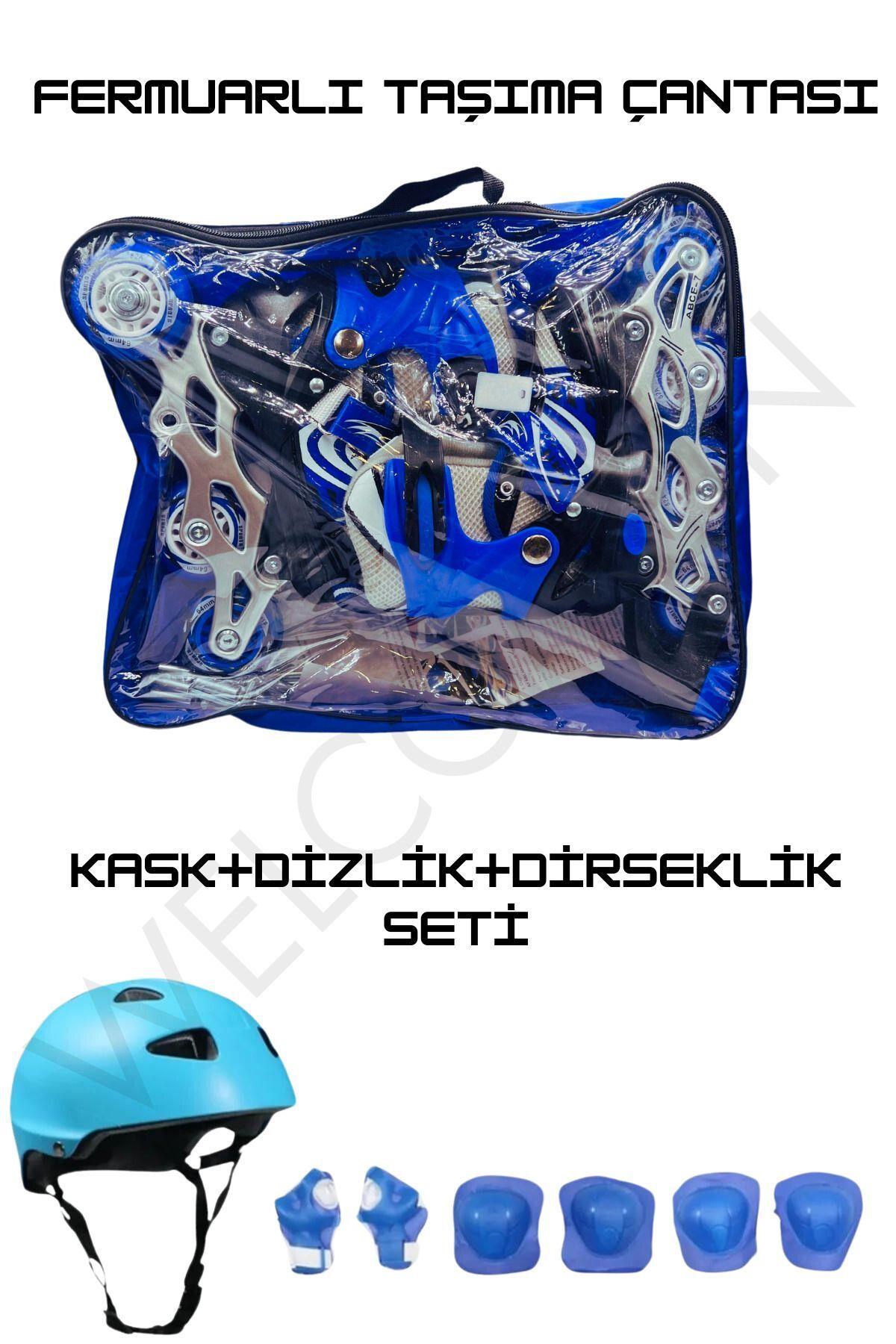 Işıklı 3 Fonksiyonlu Ayarlanabilir Silikon Teker Metal Alıştırma Pateni+Kask+Dizlik+Dirseklik Set