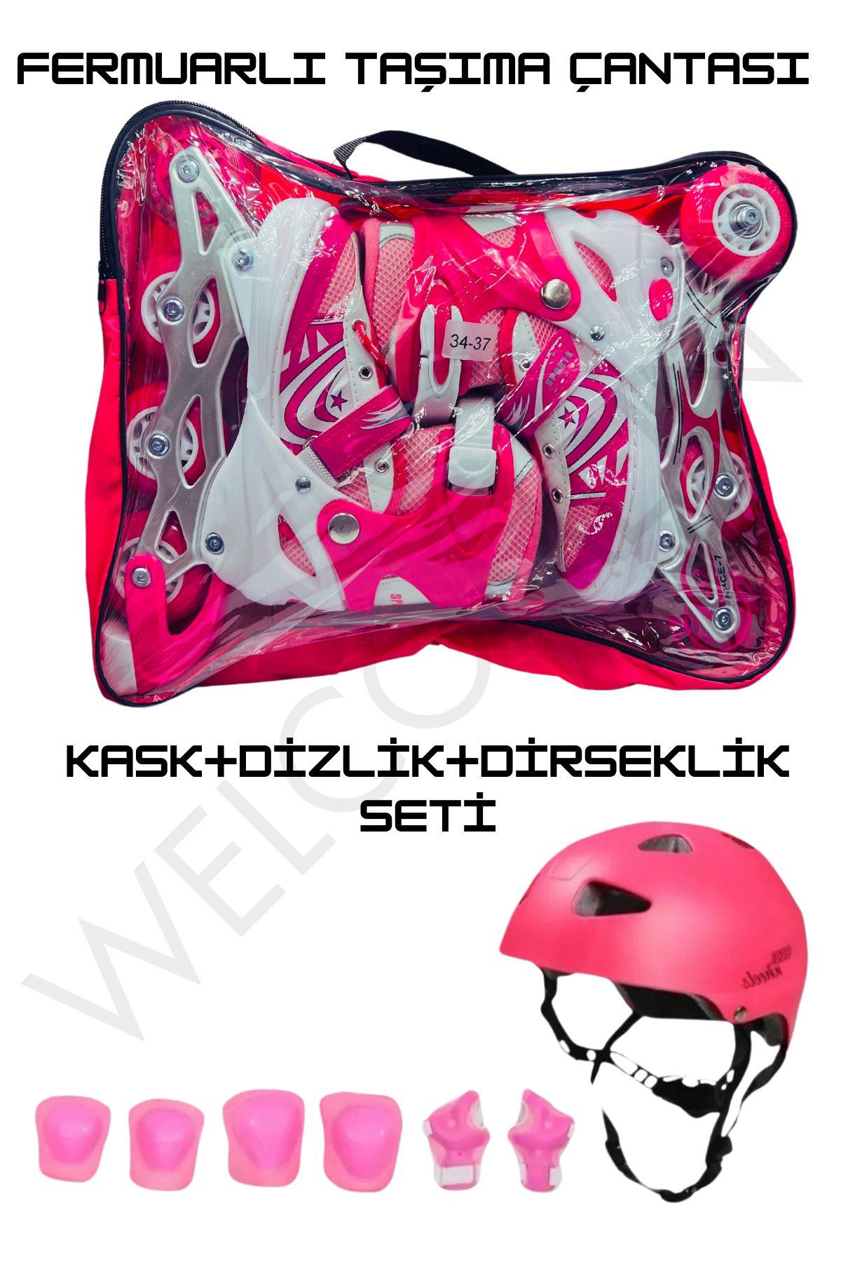 Işıklı 3 Fonksiyonlu Ayarlanabilir Silikon Teker Metal Alıştırma Pateni+Kask+Dizlik+Dirseklik Set