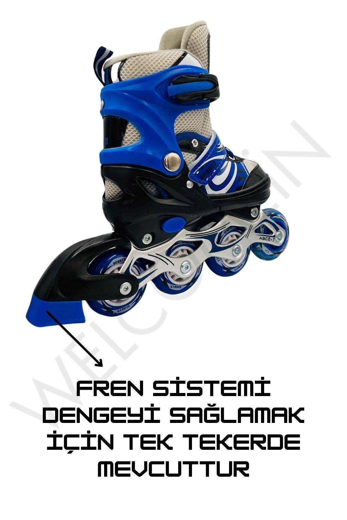 Işıklı 3 Fonksiyonlu Ayarlanabilir Silikon Teker Metal Alıştırma Pateni+Kask+Dizlik+Dirseklik Set