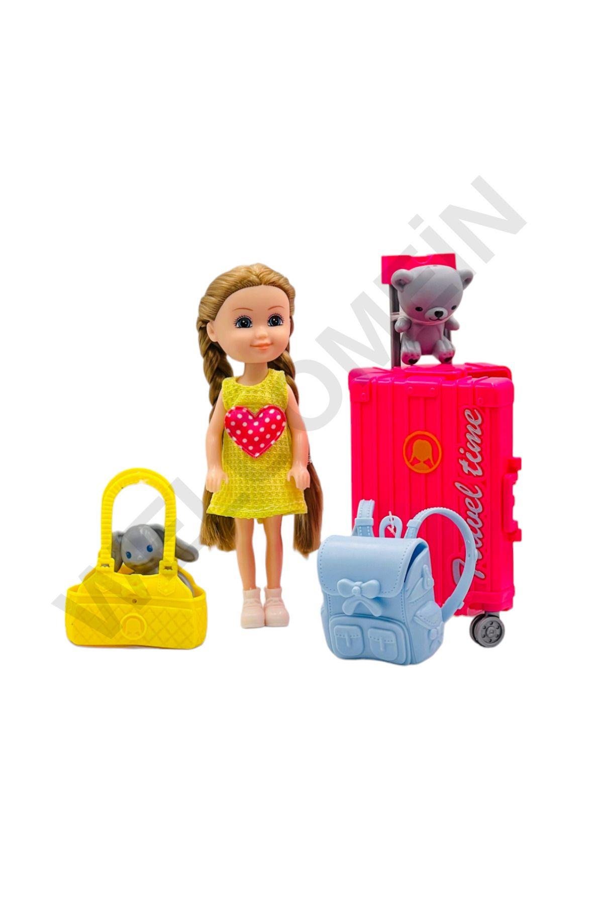 Nini Love Valizli Seyahat Hareketli Eklem Bebek Çantalı Valiz Taşıyan Oyun Seti