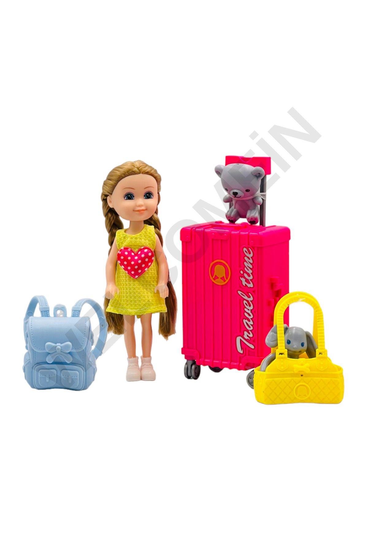 Nini Love Valizli Seyahat Hareketli Eklem Bebek Çantalı Valiz Taşıyan Oyun Seti