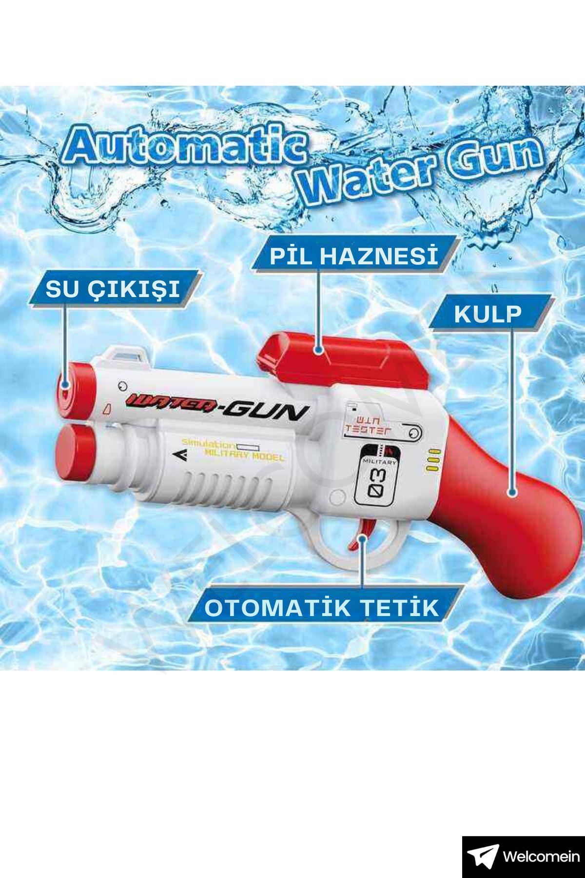 Oyuncak Elektrikli USB Şarjlı 10 Metre Menzilli Otomatik Su Tabancası 26 CM Havuz Deniz Yaz Oyuncağı