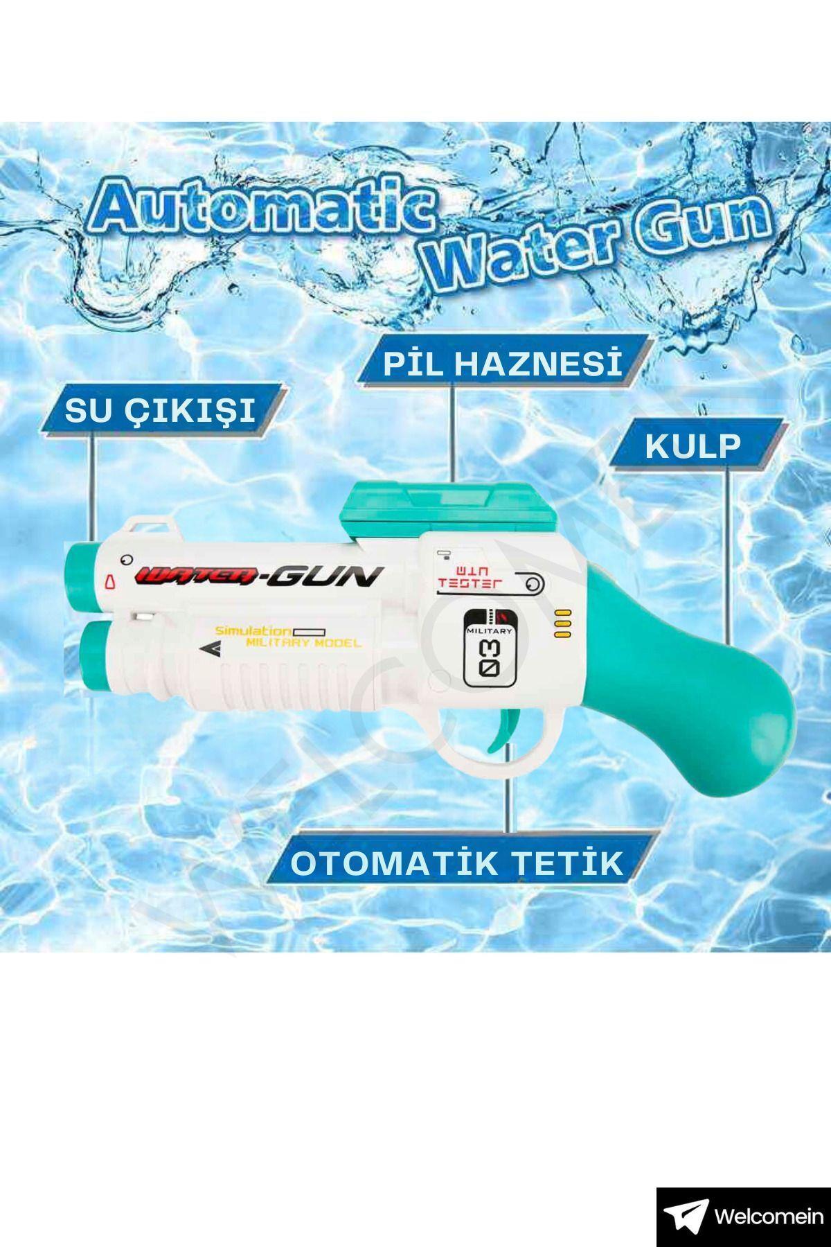 Oyuncak Elektrikli USB Şarjlı 10 Metre Menzilli Otomatik Su Tabancası 26 CM Havuz Deniz Yaz Oyuncağı
