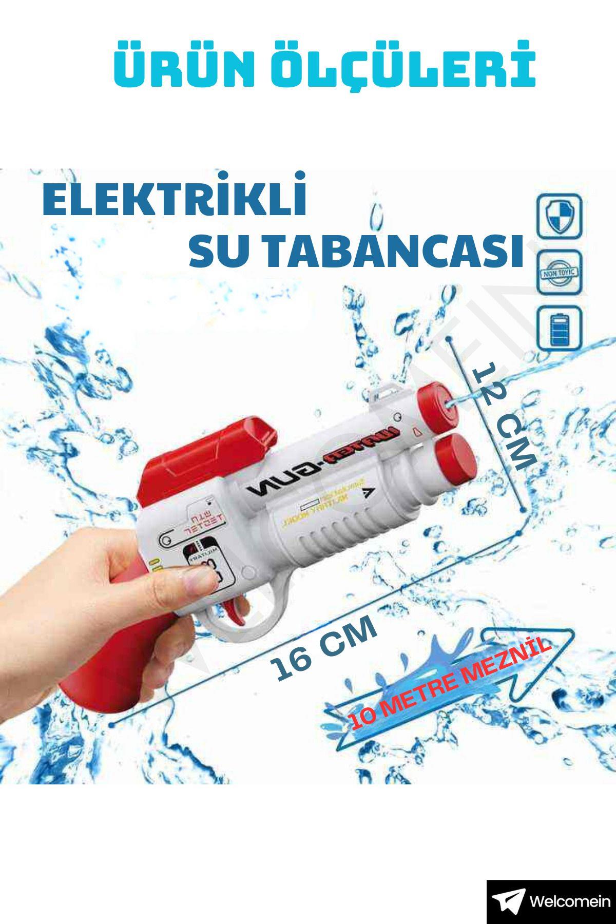Oyuncak Elektrikli USB Şarjlı 10 Metre Menzilli Otomatik Su Tabancası 26 CM Havuz Deniz Yaz Oyuncağı