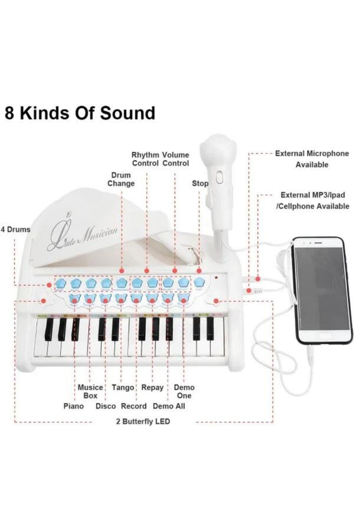 Oyuncak Mp3 Çalar Özellikli 24 Tuşlu Mikrofonlu Mini Piyano