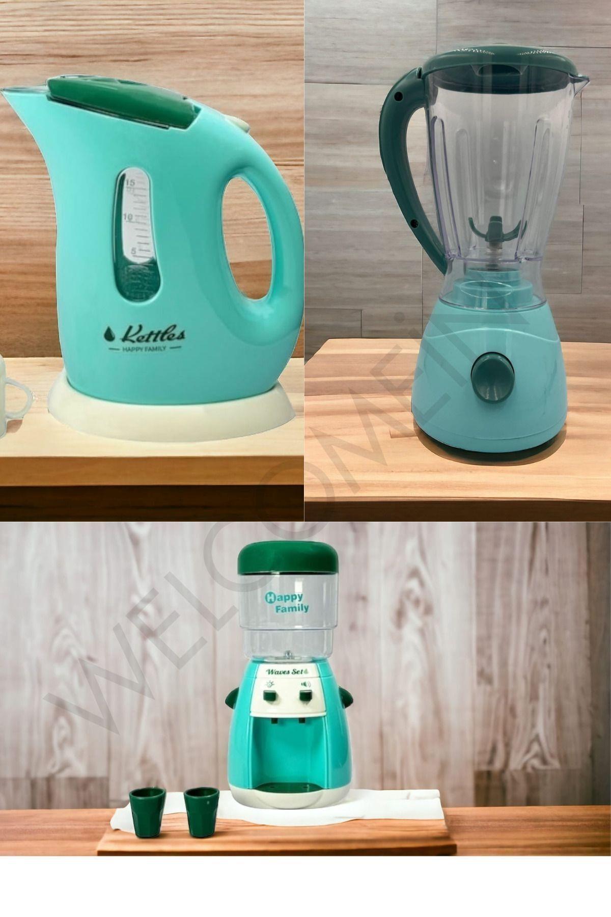 Oyuncak Pilli Sesli Işıklı Meyve Blender Karıştırıcı Kettle Ve Su Sebili 3lü Set Ev Aletleri Seti