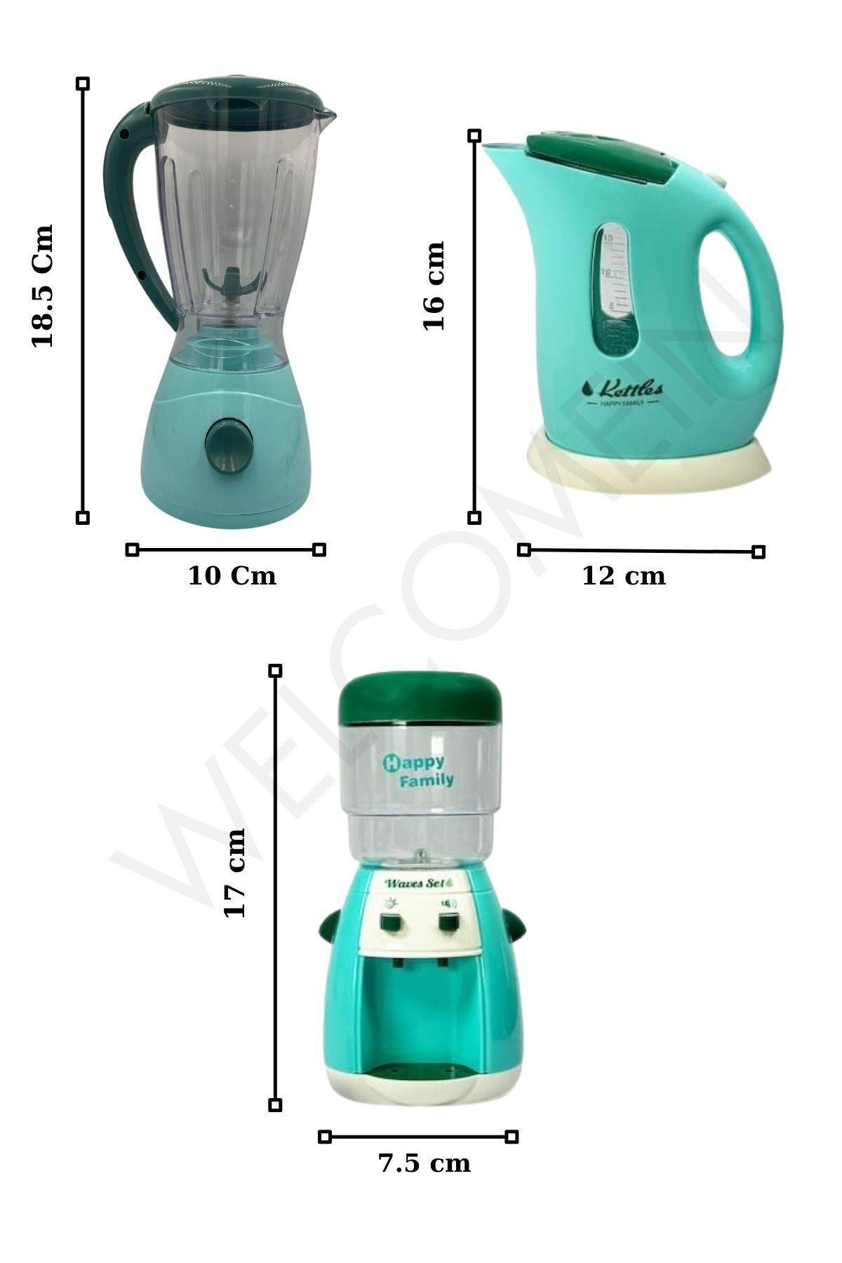 Oyuncak Pilli Sesli Işıklı Meyve Blender Karıştırıcı Kettle Ve Su Sebili 3lü Set Ev Aletleri Seti