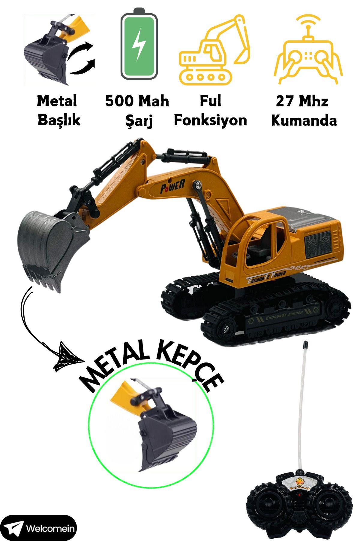 Oyuncak Uzaktan Kumandalı Metal Başlıklı Full Fonksiyon Işıklı Şarjlı 360° Dönen Kepçe Ekskavatör