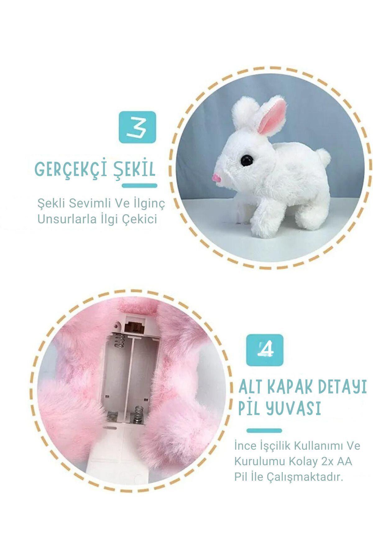 Peluş Hareketli Tavşan Kulakları Ve Ayakları Hareket Eden Sesli Oyuncak (2X PİL HEDİYE)