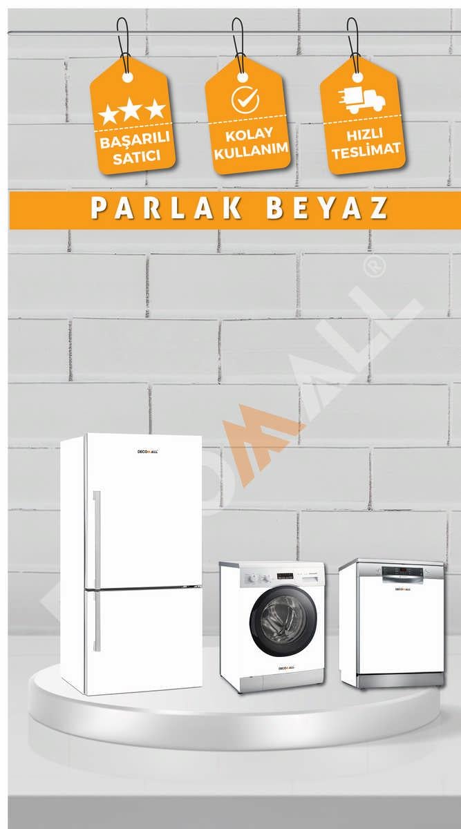 PARLAK BEYAZ  Buzdolabı Beyaz Eşya Zemin Dolap Fayans Kaplama Kendinden Yapışkanlı Folyo (200x100cm)