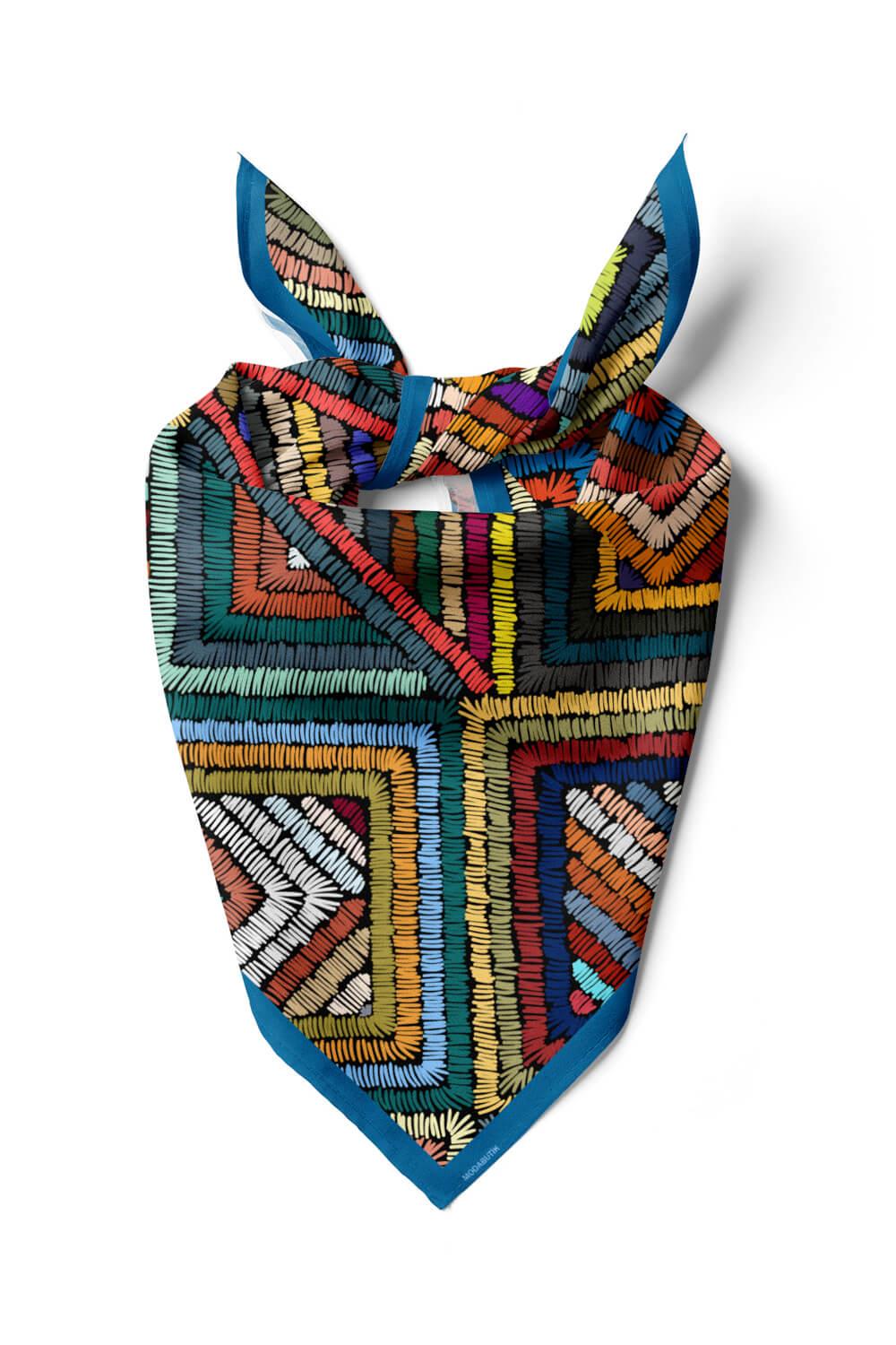 Kadın Geometrik Desenli Bandana 50x50 Mavi Yeşil DG0412-22