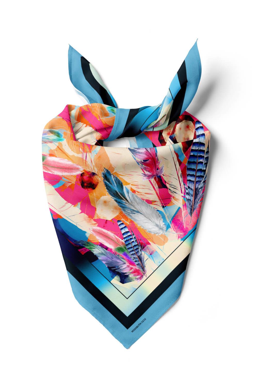 Kadın Garden Desenli Bandana 50x50 Siyah Mavi DG0232-22