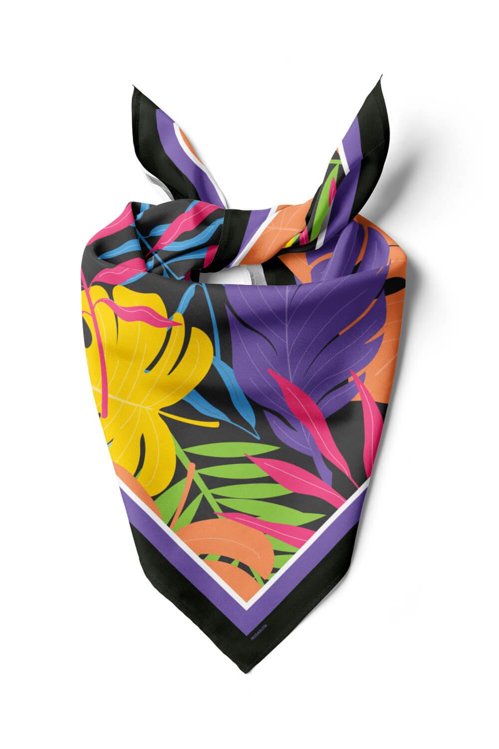 Kadın Mavi Yaprak Desenli 50x50 Bandana HYL DG01692-22