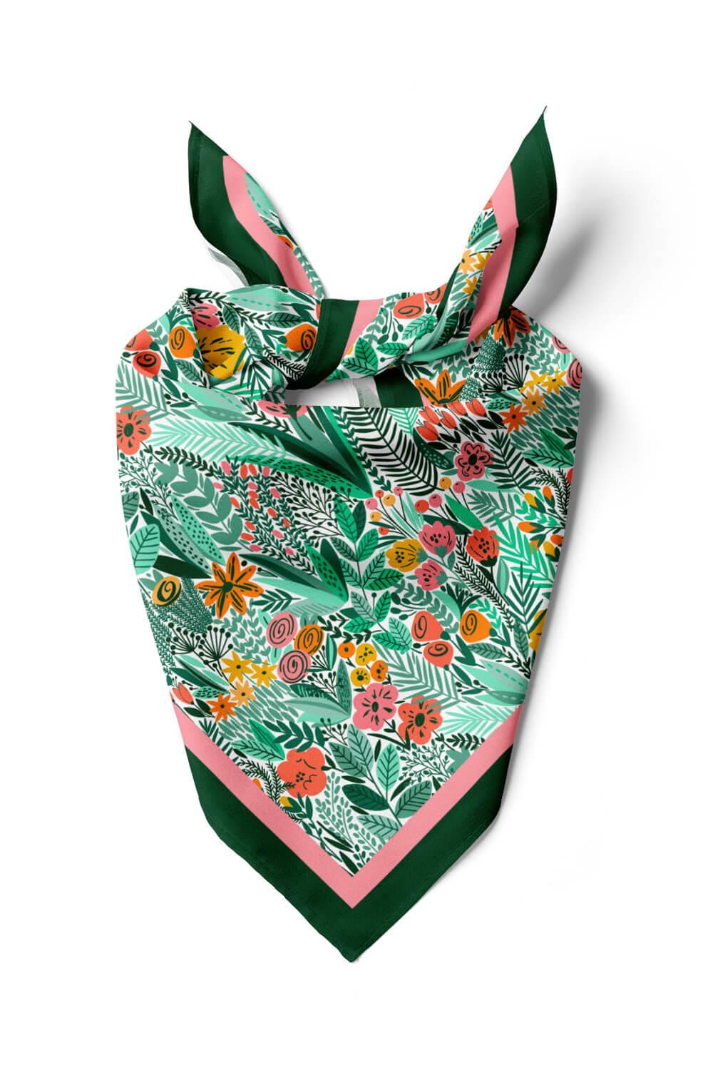 Kadın Yeşil Greenery Desenli 50x50 Bandana HYL DG0720-22
